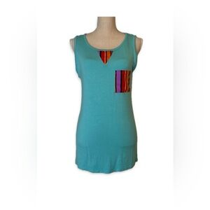 Filly Flair Sleeveless Turquoise Top with Multicolor Accents Size M